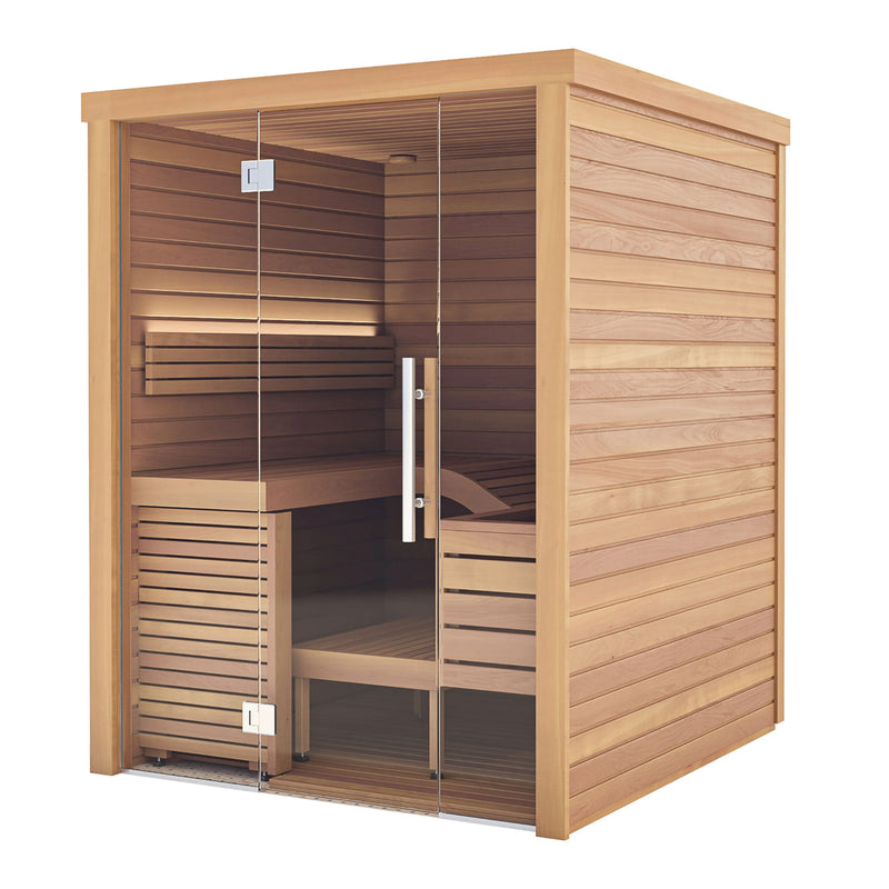 Auroom Baia Glass Indoor Sauna Kit | 2-Person Traditional Finnish Sauna with Ergonomic Bench