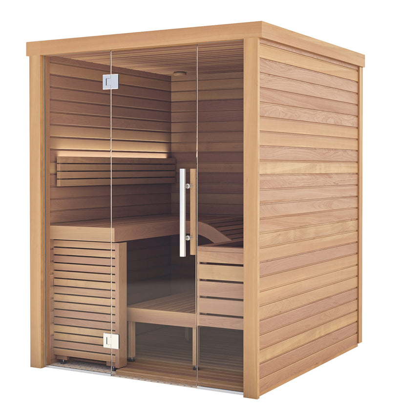 Auroom Baia Glass Indoor Sauna Kit | 2-Person Traditional Finnish Sauna with Ergonomic Bench