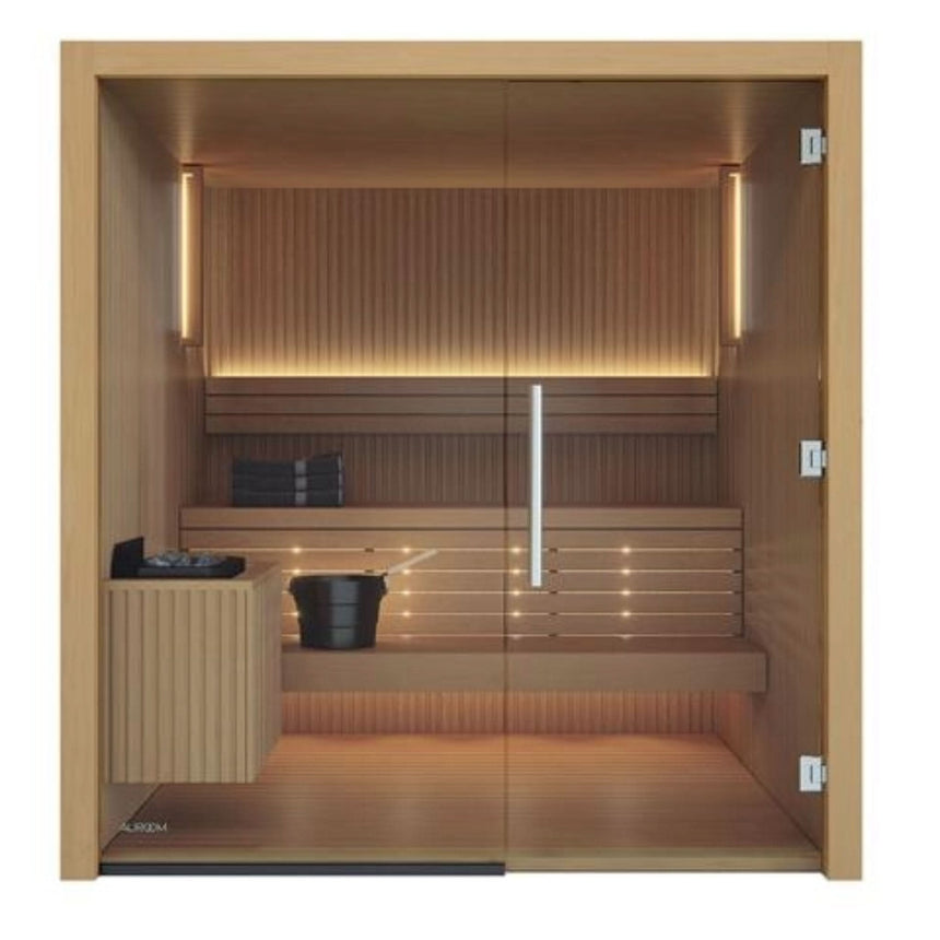 Auroom Libera 48×71 Indoor Sauna Kit | 2-Person Designer Glass-Front Finnish Sauna