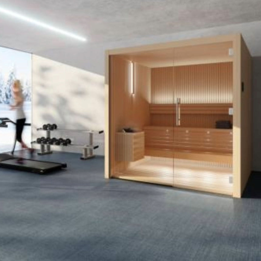 Auroom Libera 48×71 Indoor Sauna Kit | 2-Person Designer Glass-Front Finnish Sauna